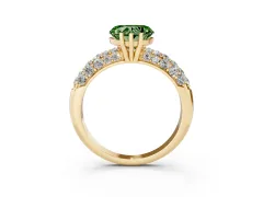 Fancy Green Heart Cut Diamond Pavé Band Solitaire Ring Set in Yellow gold with Close-Set Accent Stones and Prong Setting