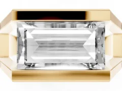 Baguette Diamond Geometric Solitaire Ring Set in Yellow gold with Open Sides