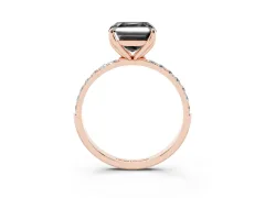 Fancy Black Asscher Cut Diamond Solitaire Engagement Ring Set in Rose gold with Round Pavé Band and Prong Setting