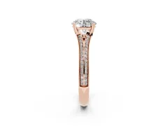 Round Cut Diamond Split Shank Pavé Engagement Ring Set in Rose gold with Prong-Set Center Stone