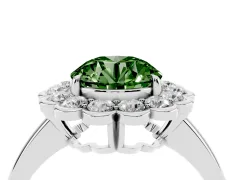 Fancy Green Round Cut Diamond Halo Cluster Engagement Ring Set in Silver with Solitaire Band and Prong Setting