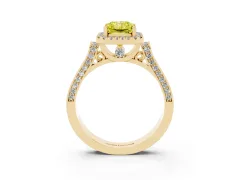 Fancy Yellow Radiant Cut Diamond Halo Ring Set in Yellow gold with Pavé-Lined Split Shank Band