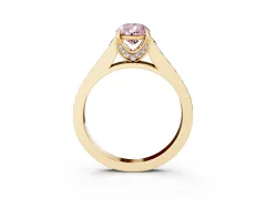 Fancy Pink Pear Cut Diamond Solitaire Pavé Engagement Ring Set in Yellow gold with Prong Setting