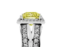 Fancy Yellow Princess Cut Diamond Halo Ring Set in White gold with Double Pavé Split Shank