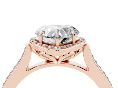 Heart Cut Diamond Halo Ring Set in Rose gold with Pavé-Lined Shoulders and Prong Setting