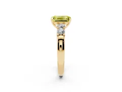 Fancy Yellow Emerald Cut Diamond Five-Stone Prong Set Engagement Ring Set in Yellow gold with Channel Band