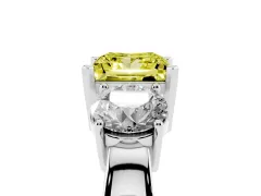 Fancy Yellow Princess Cut Diamond Three-Stone Ring Set in Silver with Round Side Stones and Classic Band