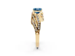 Fancy Blue Asscher Cut Diamond Solitaire Ring Set in Yellow gold with Layered Twist Pavé Band