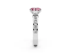 Fancy Pink Oval Cut Diamond Channel Set Solitaire Engagement Ring Set in White gold with Prong Setting