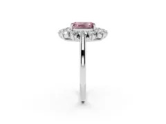 Fancy Pink Emerald Cut Diamond Floral Double Halo Ring Set in White gold with Round Petals