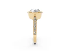Round Cut Diamond Halo Engagement Ring Set in Yellow gold with Accent Split Shank Band