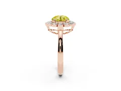 Fancy Yellow Round Cut Diamond Halo Cluster Engagement Ring Set in Rose gold with Solitaire Band and Prong Setting