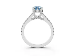 Fancy Blue Pear Cut Diamond Solitaire Ring Set in Platinum with Brilliant Pavé Band and Prong Setting
