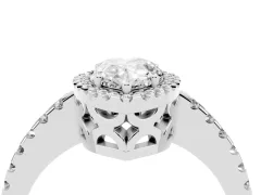 Pear Cut Diamond Halo Ring Set in Silver with Pavé Shoulders and Halo-Framed Center