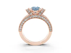 Fancy Blue Oval Cut Diamond Milgrain Halo Pavé Engagement Ring Set in Rose gold with Prong Setting