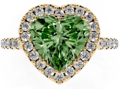 Fancy Green Heart Cut Diamond Pavé Halo Ring Set in Yellow gold with Prong Setting