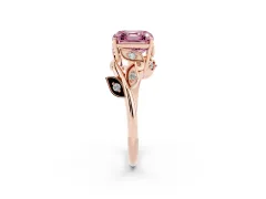 Fancy Pink Asscher Cut Diamond Solitaire Twist Engagement Ring Set in Rose gold with Pavé Leaf Accents