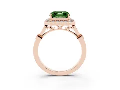 Fancy Green Asscher Cut Diamond Halo Engagement Ring Set in Rose gold with Twisted Band and Prong Setting