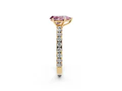 Fancy Pink Pear Cut Diamond Pavé Solitaire Engagement Ring Set in Yellow gold with Prong Setting