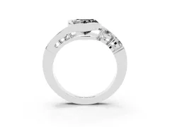 Fancy Black Heart Cut Diamond Bezel Bypass Ring Set in Silver with Round Accents