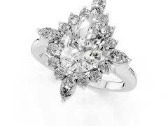 Pear Cut Diamond Cluster Halo Ring Set in Platinum with Marquise and Round Accents