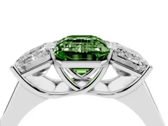 Fancy Green Emerald Cut Diamond Three-Stone Ring Set in Silver with Plain Polished Band