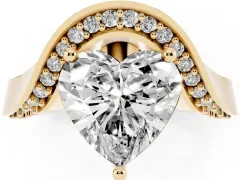 Heart Cut Diamond Solitaire Engagement Ring Set in Yellow gold with Pavé Shoulders