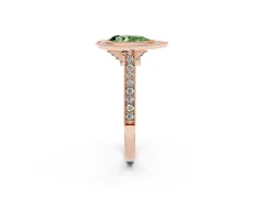 Fancy Green Pear Cut Diamond Halo Milgrain Pavé Band Ring Set in Rose gold with Prong Setting