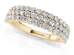 Round Diamond Checkerboard Pavé Promise Ring Set in Yellow gold with Round Pavé Accents