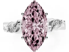 Fancy Pink Marquise Cut Diamond Vine Band Solitaire Ring Set in Platinum with Milgrain Prong Setting