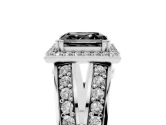 Fancy Black Asscher Cut Diamond Halo Ring Set in Platinum with Double Pavé Split Shank