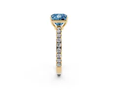 Fancy Blue Princess Cut Diamond Pavé Solitaire Engagement Ring Set in Yellow gold with Prong Setting