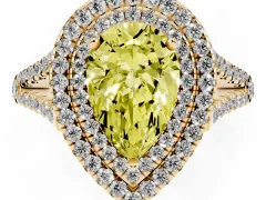 Fancy Yellow Pear Cut Diamond Double Halo Ring Set in Yellow gold with Pavé Band