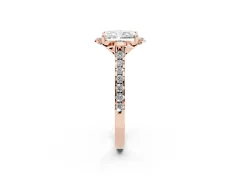 Radiant Cut Diamond Solitaire Ring Set in Rose gold with Pavé Band and Floral Prong Setting