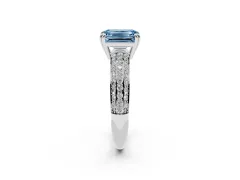 Fancy Blue Emerald Cut Diamond Solitaire Ring Set in Platinum with Multi-Row Round Pavé Band and Prong Setting