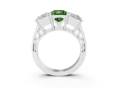 Fancy Green Princess Cut Diamond Three-Stone Ring Set in Platinum with Textured Band
