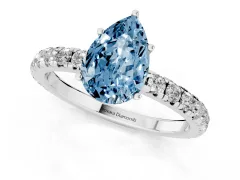 Fancy Blue Pear Cut Diamond Pavé Solitaire Engagement Ring Set in White gold with Prong Setting