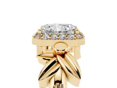 Radiant Cut Diamond Halo Floral Band Ring Set in Yellow gold with Prong Setting