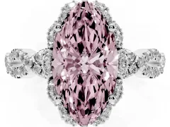 Fancy Pink Marquise Cut Diamond Halo Twist Band Solitaire Ring Set in Silver with Prong-Set Center Stone