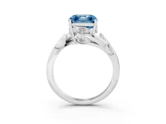 Fancy Blue Asscher Cut Diamond Solitaire Twist Engagement Ring Set in Silver with Pavé Leaf Accents