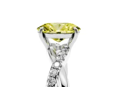 Fancy Yellow Oval Cut Diamond Twisted Pavé Band Ring Set in Silver with Prong Setting