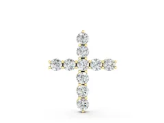 Round Diamond Cross Pendant Set in Yellow gold with Prong-Set Stones
