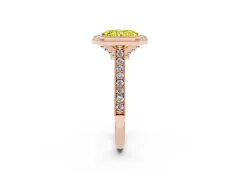 Fancy Yellow Radiant Cut Diamond Halo Milgrain Pavé Band Ring Set in Rose gold with Prong Setting