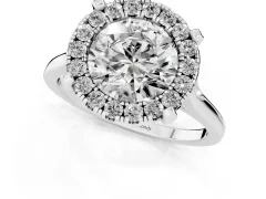 Round Cut Diamond Cluster Halo Solitaire Ring Set in Silver with Prong Setting