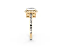 Asscher Cut Diamond Halo Ring Set in Yellow gold with Pavé Shoulders and Halo-Framed Center