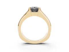 Fancy Black Princess Cut Diamond Bezel Solitaire Ring Set in Yellow gold with Wide Band