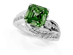 Fancy Green Asscher Cut Diamond Solitaire Ring Set in Platinum with Layered Twist Pavé Band