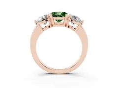 Fancy Green Round Cut Diamond Three-Stone Ring Set in Rose gold with Prong Setting and Plain Band