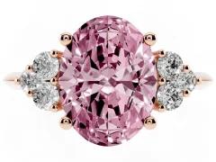 Fancy Pink Oval Cut Diamond Cluster Ring Set in Rose gold with Plain Band and Prong Setting