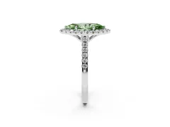 Fancy Green Marquise Cut Diamond Pavé Halo Engagement Ring Set in Silver with Pavé Band and Prong Setting